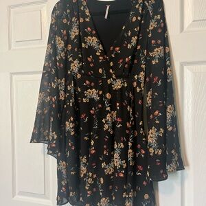 Free People Anthropologie Black Floral Mini Dress